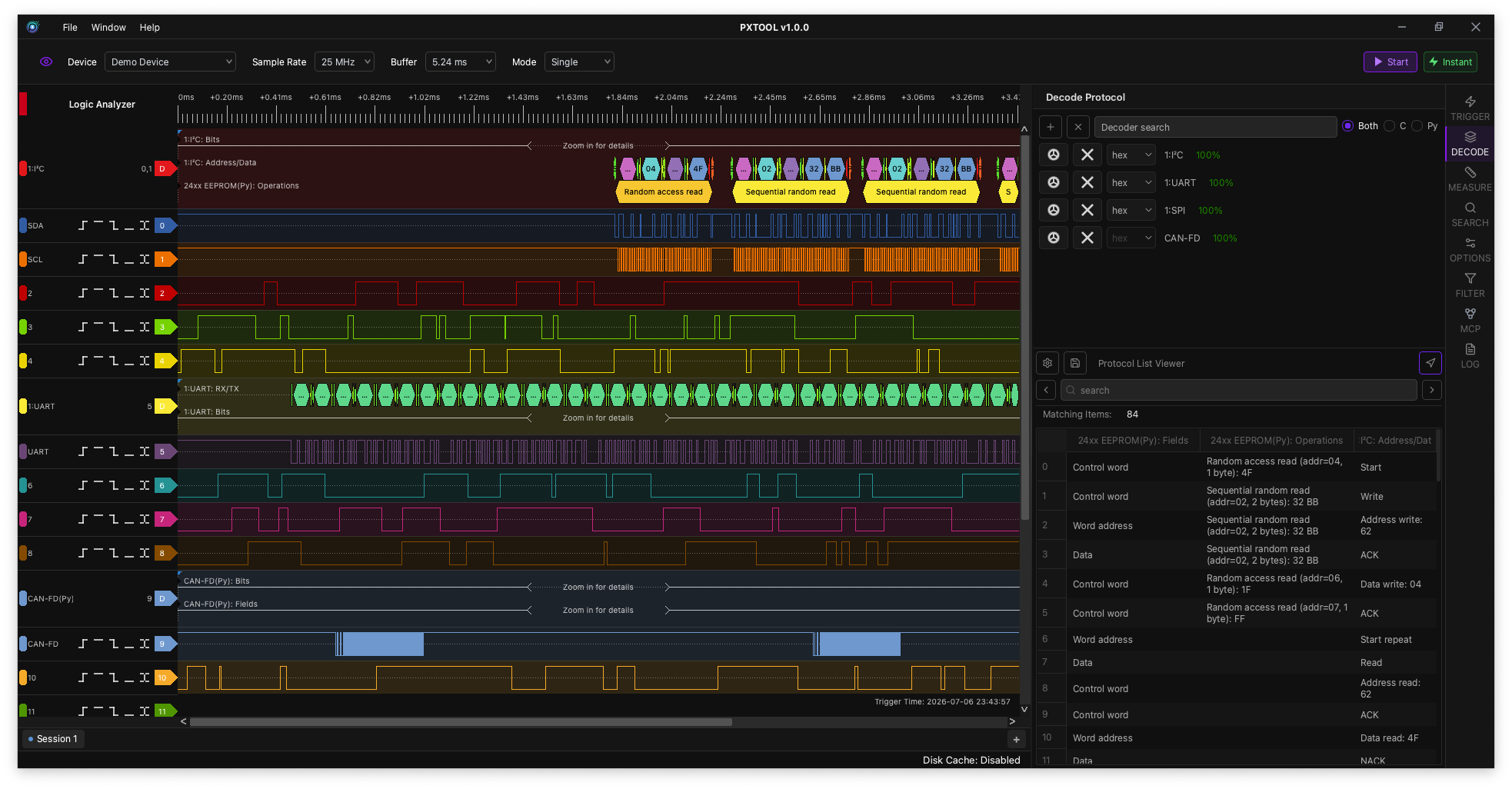 PXTOOL Analyzer decoder panel screenshot